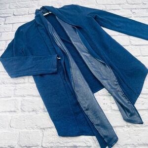 Zenergy by Chicos Womens Open Front Cardigan Dark Blue Shimmer Trim Size 0 / 4